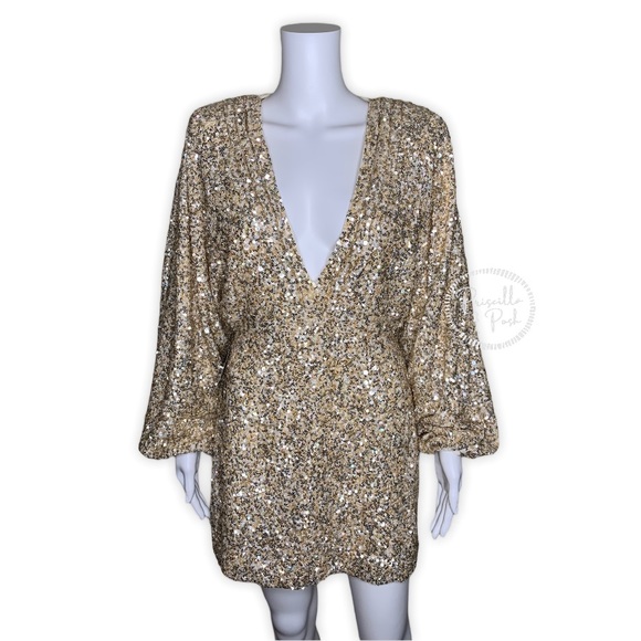 NWT RETROFÊTE Aubrielle sequined gold mini dress - Picture 11 of 11